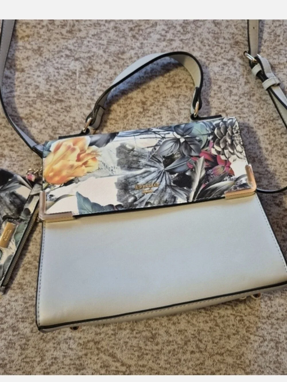New Dune London Floral Crossbody Bag Light Grey Body With Coin Wallet
